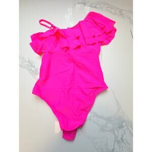 NWT Neon Pink One Shoulder Ruffle Swimsuit Small